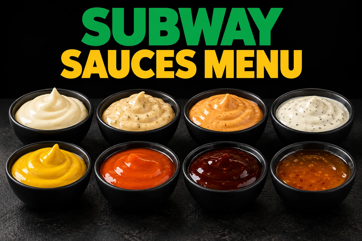 Subway sauces menu featuring a selection of sauces and dressings