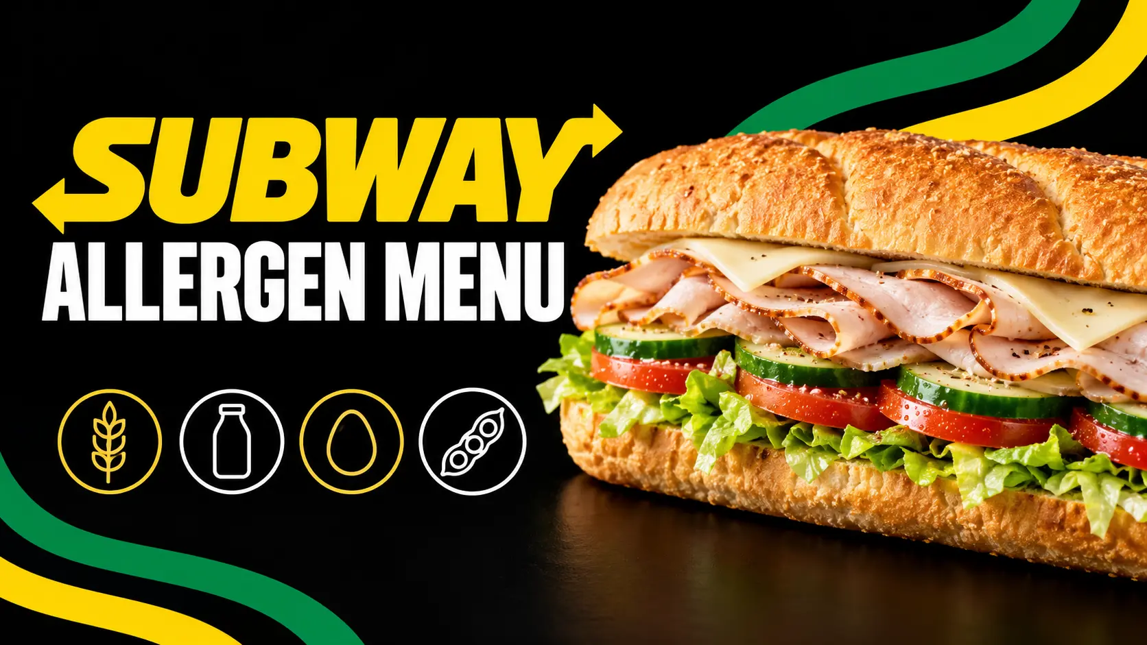 Subway allergen menu guide featuring breads, fillings, sauces and cookies