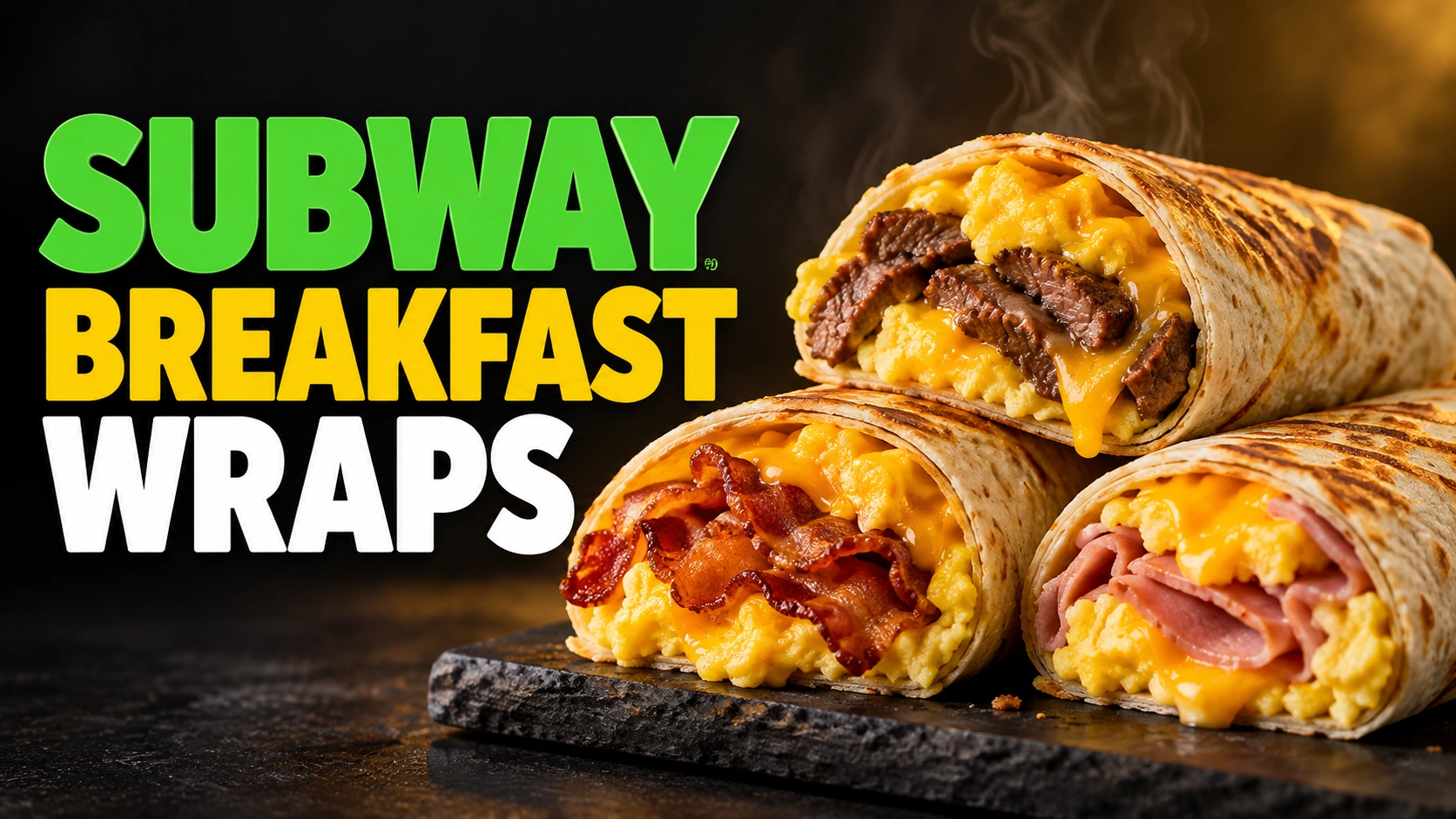Subway breakfast wraps with egg, cheese and breakfast fillings