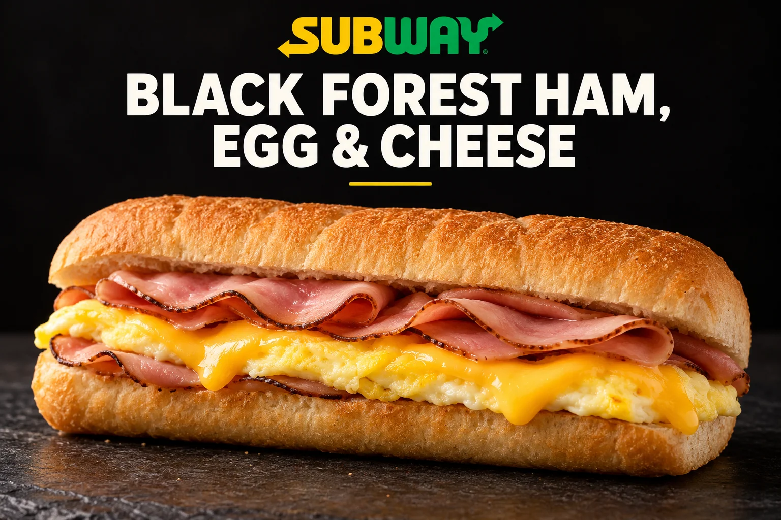 Subway Black Forest Ham, Egg and Cheese breakfast sandwich